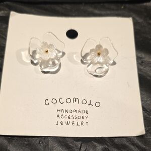 Cocomo Clear Floral Stud Earrings with Gold Center